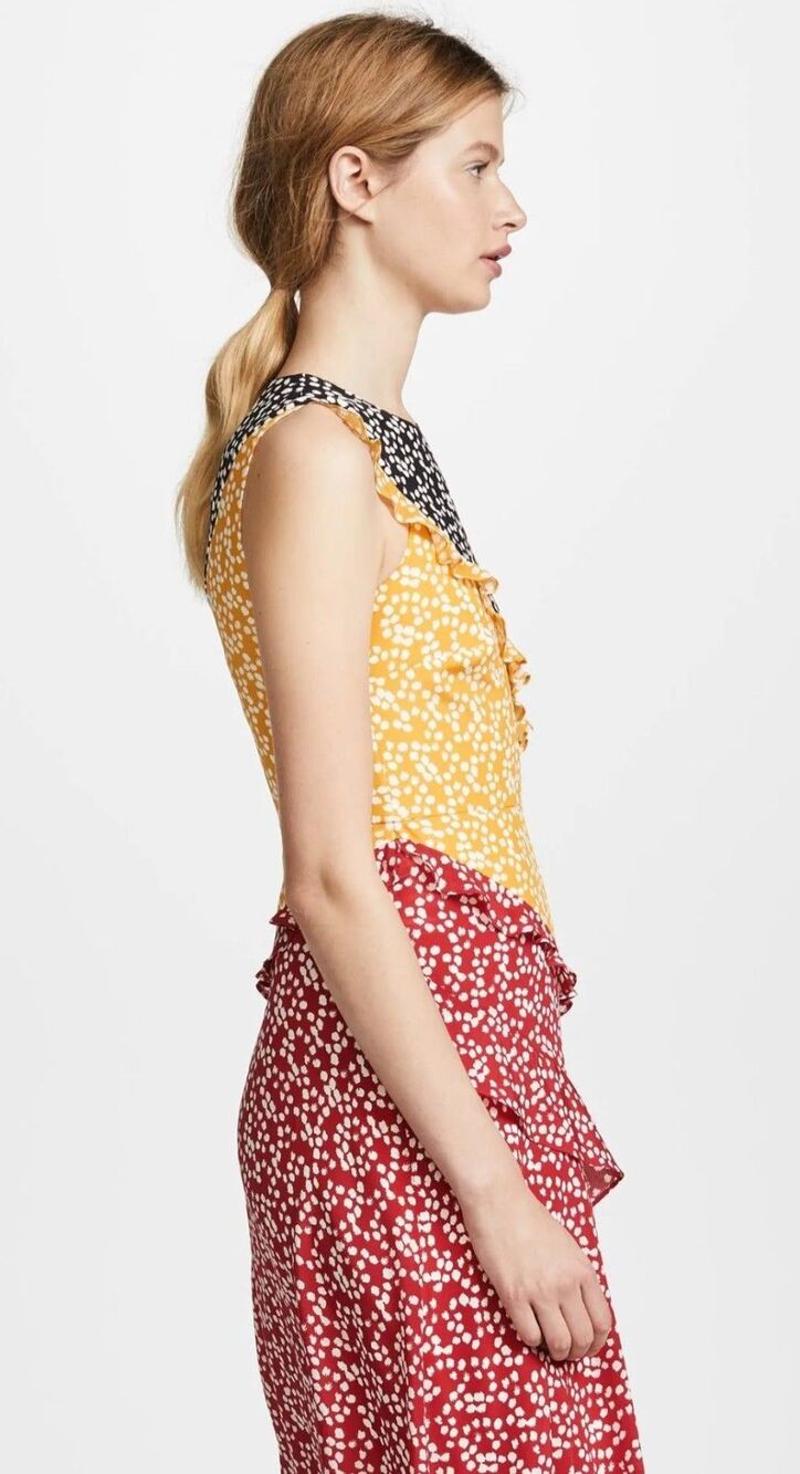 Saloni Agnes Knot Print Silk Midi Dress 2 Multicolor Floral Ruffle Wedding Guest - Picture 2 of 8